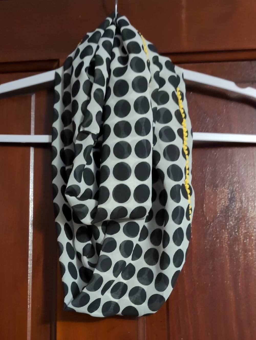 Black Polka Dot Women's Infinity Scarf with Yellow Trim